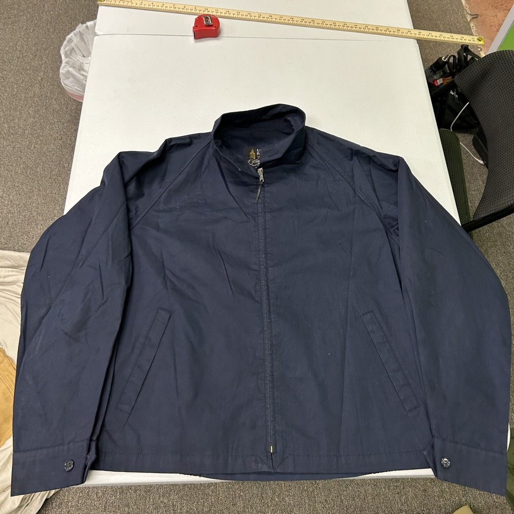 London Fog Harrington Jacket Mens L Navy Blue Full Zip Mock Neck Vintage Style